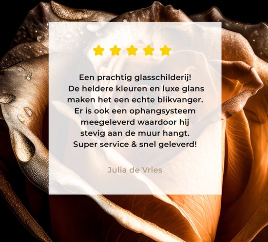 MuchoWow® Peinture sur verre - Rose - Or - Fleurs - Botanique Zwart - 20x30 cm - Peintures sur verre acrylique - Photo sur Glas