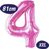 Cijfer Ballonnen - Ballon Cijfer 4 - 70cm Fuchsia Roze - Folie - Opblaas Cijfers - Verjaardag - 4 jaar, 40 jaar - Versiering