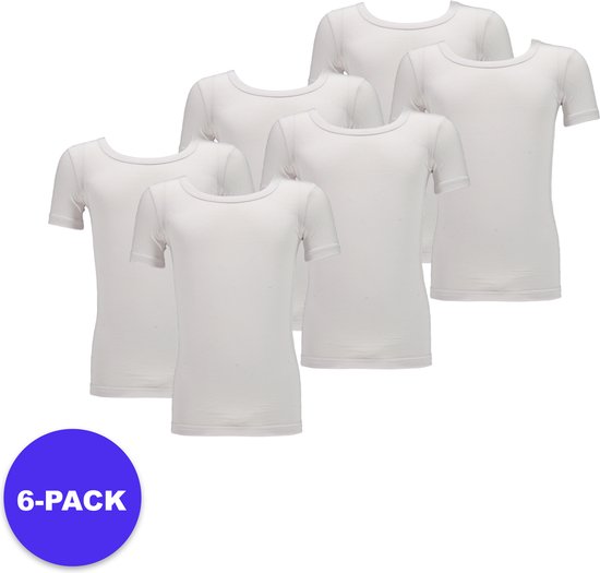 Apollo (Sports) - Bamboe Jongens T-Shirt - Wit - Ronde Hals -Maat 122/128 - 6-Pack - Voordeelpakket