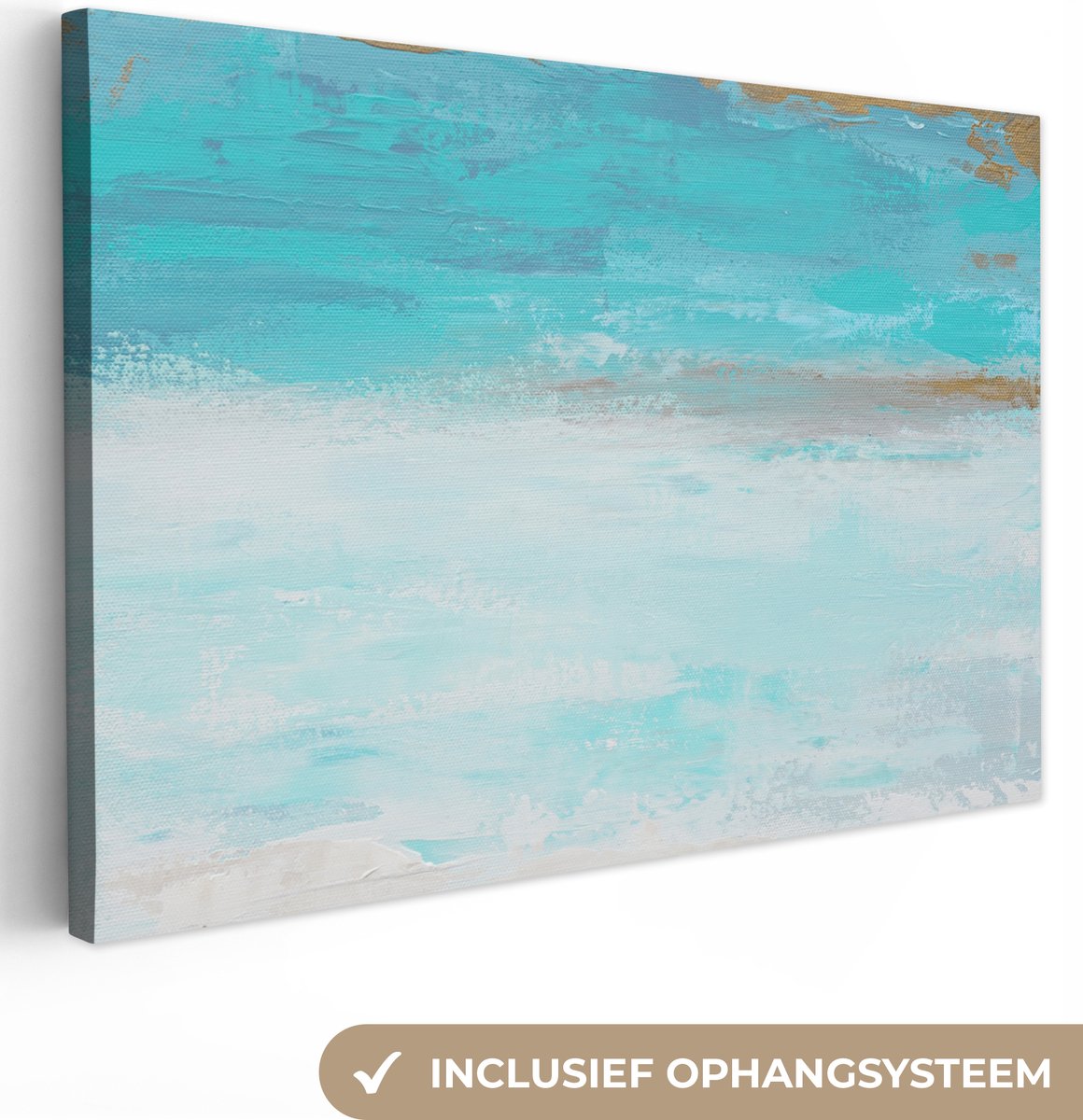 Canvas Schilderij Verf - Blauw - Wit - Kunst - 120x80 cm - Wanddecoratie