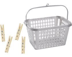 Wasknijper mandje/bakje - zilver - inclusief 40x wasknijpers - hout - was ophangen