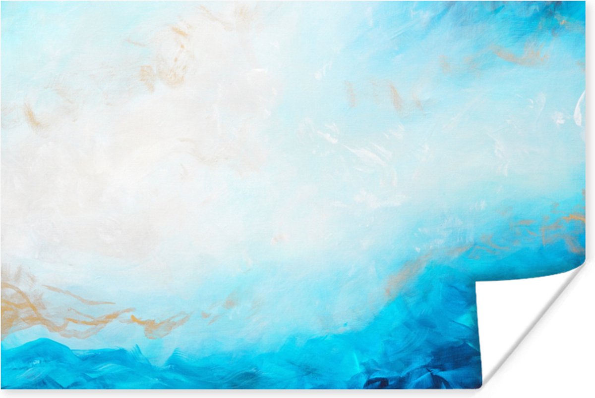 Poster Blauw - Zee - Abstract - Verf - 120x80 cm