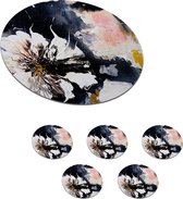 Onderzetters voor glazen - Rond - Bloemen - Kunst - Abstract - Zwart - Verf - 10x10 cm - Glasonderzetters - 6 stuks
