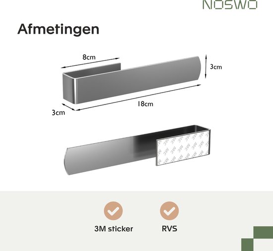 Porte-torchon Noswo - Organisateur d'évier - Comptoir et Cuisine - Acier inoxydable - Argent