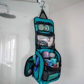 Trousse de toilette avec crochet 360 - Singe de voyage - Turquoise - A accrocher - Femme et homme - Imperméable - Crochet pivotant XL