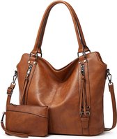 Grand Sac à Main Femme En Cuir PU Vintage - Cabas Bandoulière Multipoches 38x16x27cm, Pour Travail, Cours, Shopping