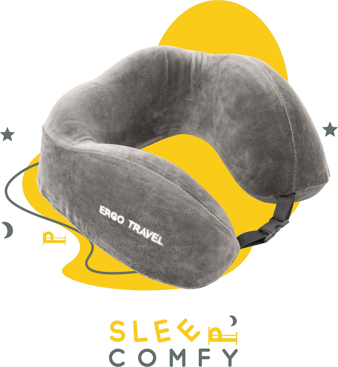 Sleep Comfy - Ergo Travel Serie - Luxe Reiskussen - Traagschuim - Grijs - Memory Foam- Vliegtuig Auto Thuiswerken