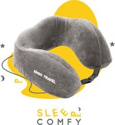 Sleep Comfy - Ergo Travel Serie - Nekkussen - Luxe Reiskussen - Neksteun - Traagschuim - Extreem comfortabel - Grijs - Memory Foam - Ergonomisch - Orthopedisch - Vliegtuig | Auto | Thuiswerken