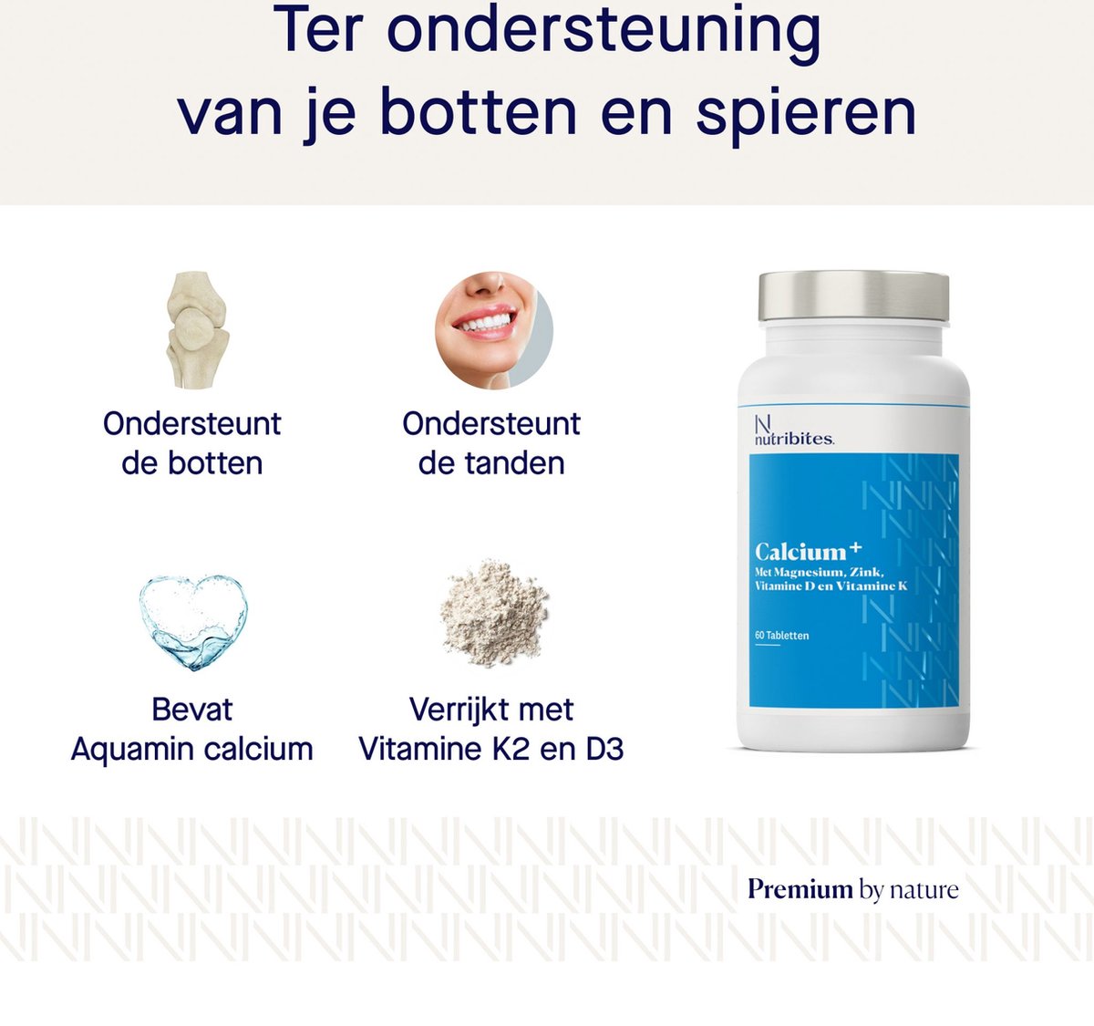 Nutribites - Calcium+ - Met Zink en Magnesium - Goed voor botten, gebit en spieren - 60 Vegetarische tabletten — afbeelding 3