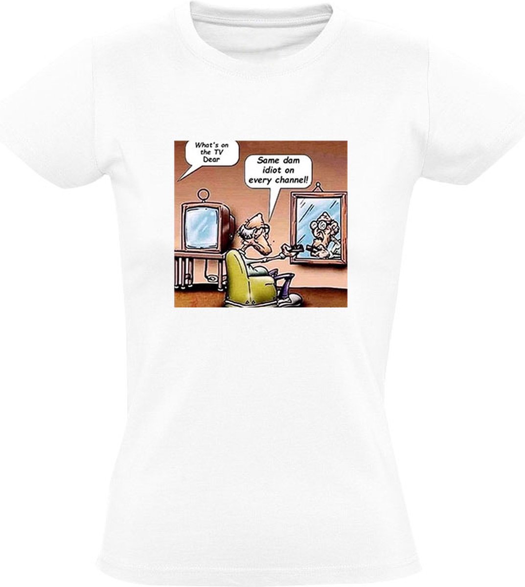 Grappig Dames T-shirt - tv kijken - opa - bejaard - idioot - spiegel