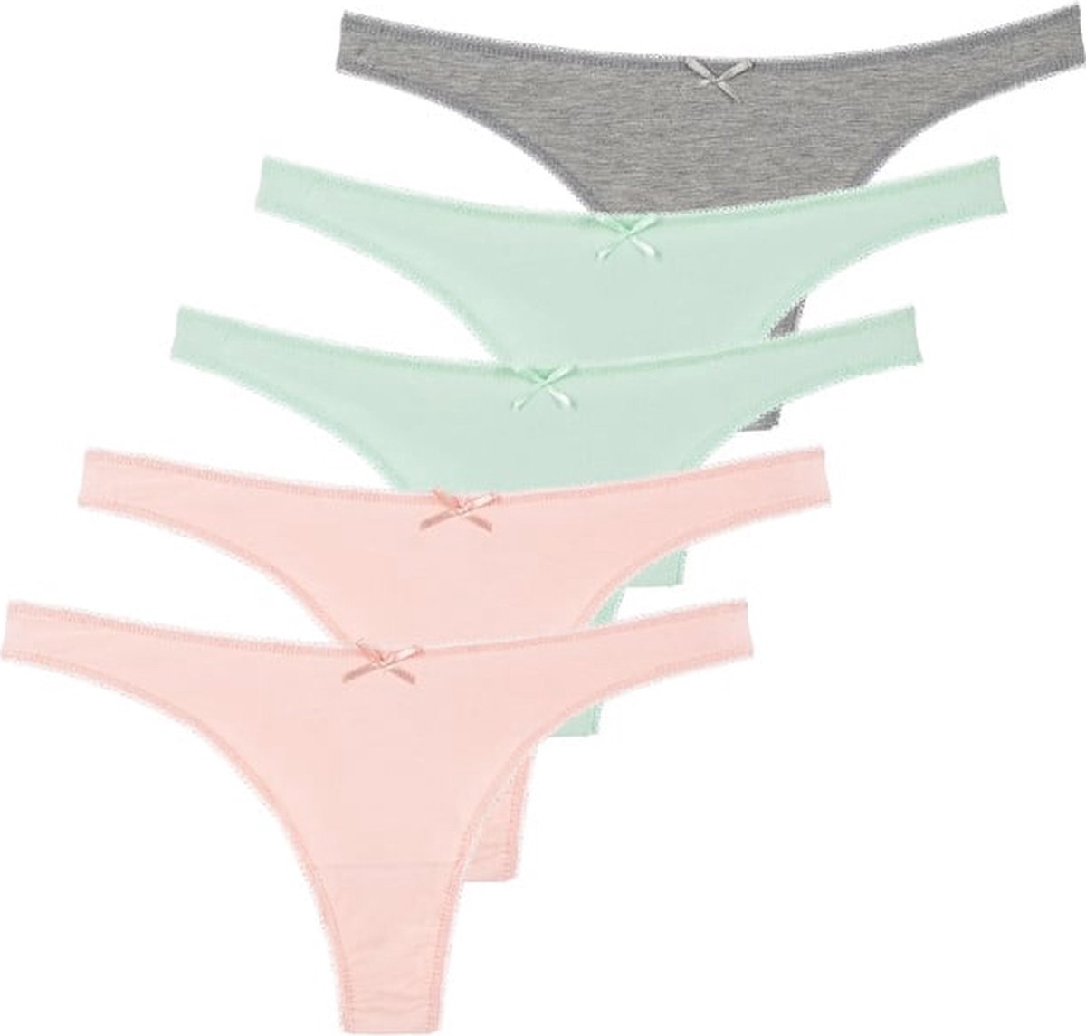 5 stuks Katoenen dames strings - Grijs-Mint-Roze - Maat S