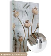 Glasschilderij - Bloemen - Verf - Stilleven - Planten - Bruin - Foto op glas - Glazen plaat - 100x150 cm - Schilderij glas - Muurdecoratie