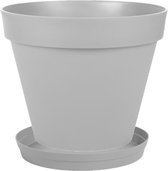 Pot de fleurs Toscane en plastique gris D40 x H32 cm y compris plat de fond D35 cm - Ensemble Pots de fleurs / cache- pots