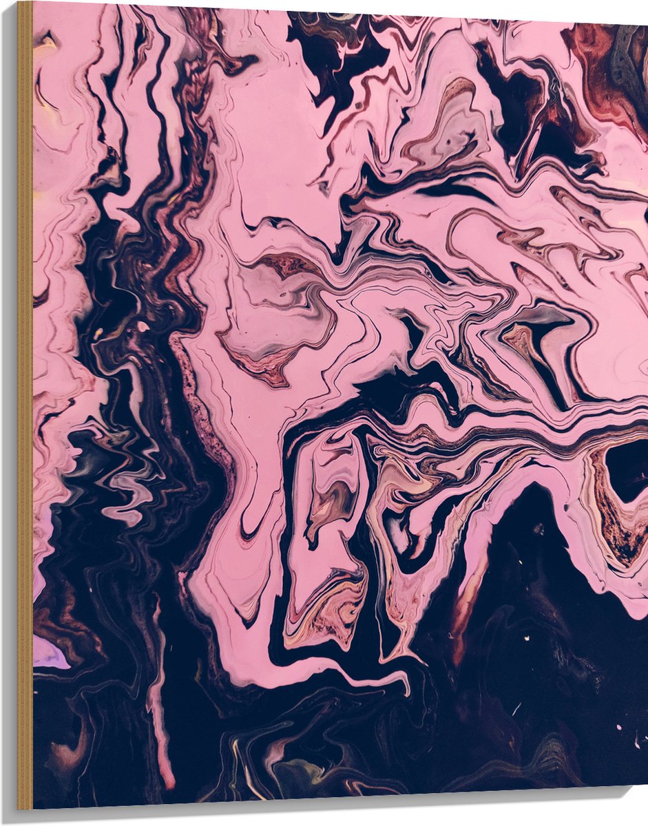 Hout - Gemixte Verf in Roze en Blauwe Kleuren - 75x100 cm - 9 mm dik - Foto op Hout (Met Ophangsysteem)