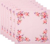 HAES DECO - Set van 6 Servetten (Textiel) - formaat 40x40 cm - kleuren Roze / Rood / Wit / Paars - van 100% Katoen - Collectie: Dotty Rose