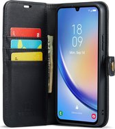 DG Ming Hoesje voor de Samsung Galaxy A34 - Retro Wallet Book Case - Telefoonhoesje Kunstleer met Pasjes - Portemonnee Hoesje met Kaarthouder op achterkant Zwart