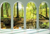 Fotobehang - Vlies Behang - 3D Uitzicht vanaf de Pilaren op het Bos - 368 x 254 cm