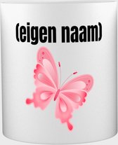 Akyol - roze vlinder met eigen naam Mok met opdruk - vlinder - dieren liefhebber - mok met eigen naam - iemand die houdt van vlinders - verjaardag - cadeau - kado - geschenk - 350 ML inhoud