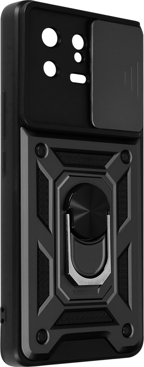 Geschikt voor Xiaomi 13 Case met Camera Cover en Video Support Ring zwart