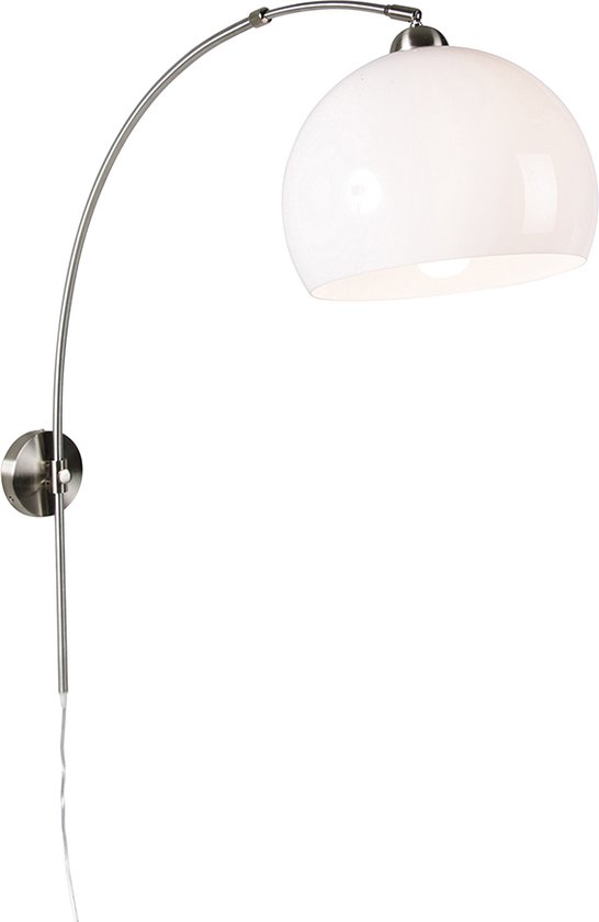 QAZQA bow - Moderne Dimbare LED Smart Wand booglamp incl. wifi met Dimmer voor binnen - 1 lichts - D 116 cm - Wit - Woonkamer | Slaapkamer | Keuken