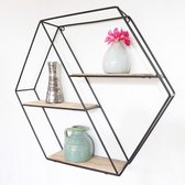 Etagère murale en métal Zwart avec 3 étagères en bois - Diagonale hexagonale