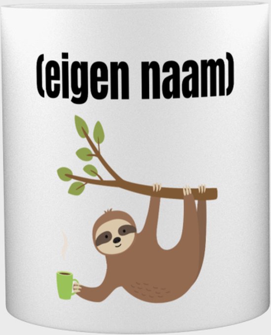 NICI Mok Met Deksel 'Luiaard Izzy Icetumbler' - 400ml Porselein, Magnetron & Vaatwasserbestendig, Beige