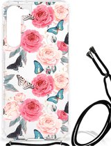 Telefoonhoesje Geschikt voor Samsung Galaxy S23 Plus Silicone Case met transparante rand Butterfly Roses