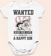 Cadeau Vaderdag - Barboteuse Wanted Dad For Life - Taille 92 - Couleur Wit - 100% Katoen