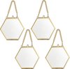 4 stuks mini-zeshoekige fotolijsten van metaal en glas, hangende glazen fotolijsten, geometrisch ornament plantenproefclip, voor geperste bloemen, foto's (goud, 5 cm)