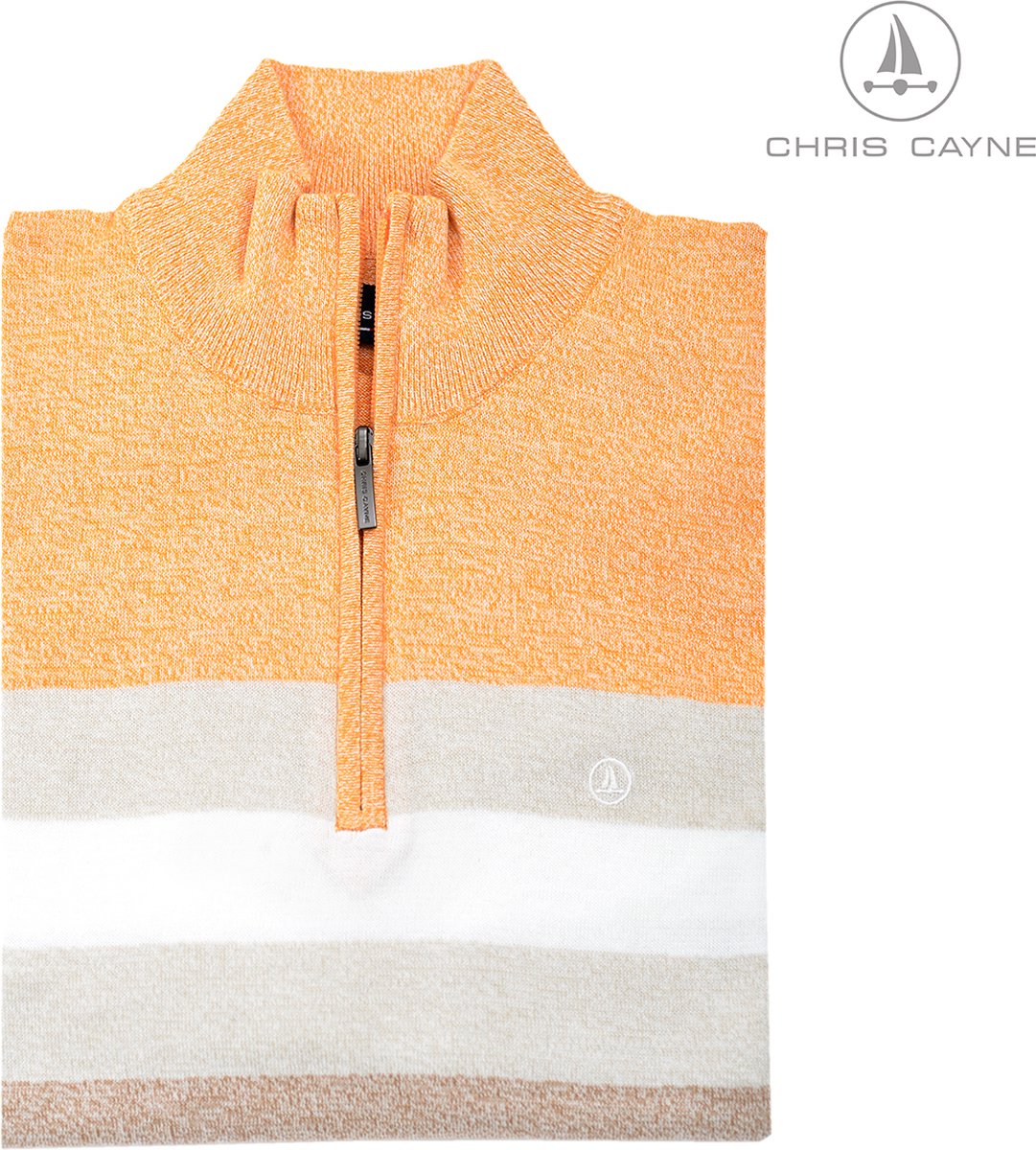 Chris Cayne Trui Oranje/Beige gestreept maat M