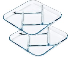 Glasplaat, portieplaten voor volwassenen, portiecontroleplaten voor gewichtsverlies (23 cm vierkant)