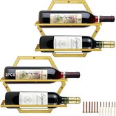 Metalen wandgemonteerde wijnhouder Stemware Glass Rack, 2 stuks hangend glas wijnrek wandbehang rode wijnrek organizer met 3 glazen houders voor thuis, keuken, bar, displaydecoratie (Gold