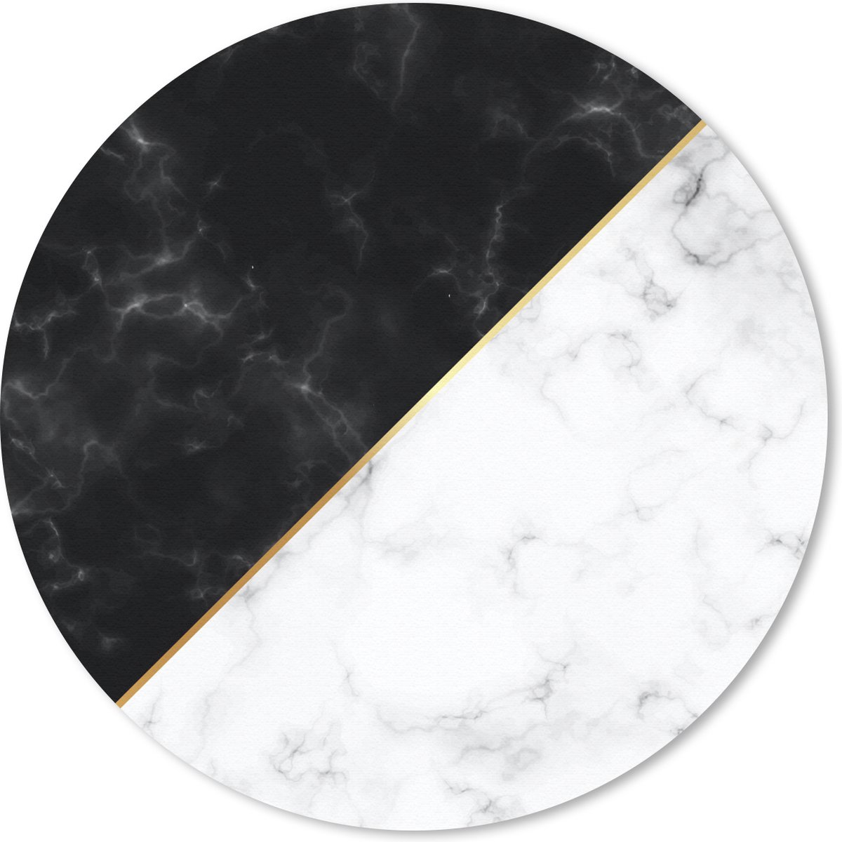 Muismat rond 40x40 cm - Mousepad Marmer - Wit - Zwart - Goud - Ronde muismatten