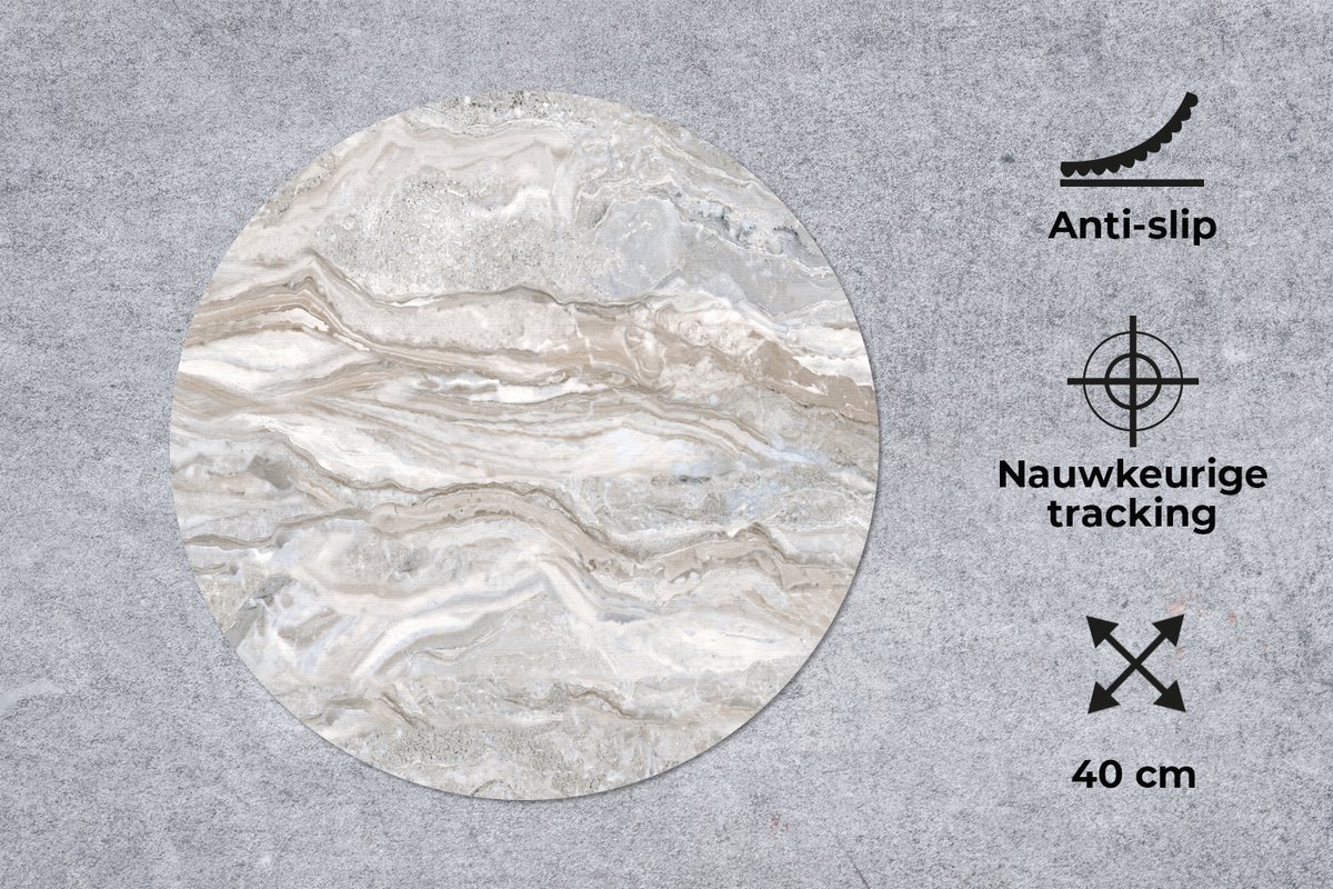 Muismat rond 40x40 cm - Mousepad Marmer - Textuur - Grijs - Ronde muismatten