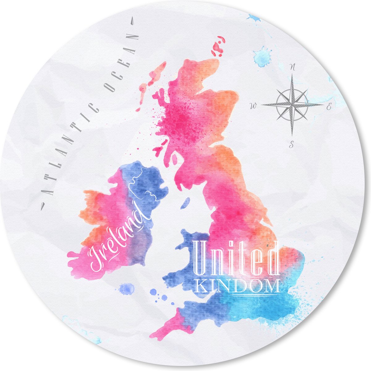 Muismat rond 40x40 cm - Mousepad Engeland - Wereldkaart - Kleuren - Ronde muismatten