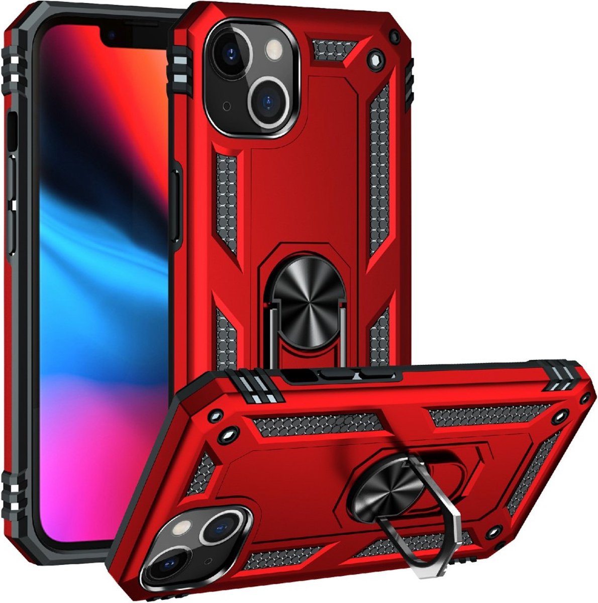 Coverup Hoesje - Geschikt voor iPhone 13 Hoesje - Coverup Ring Kickstand Back Cover - Rood