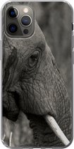 Geschikt voor iPhone 12 Pro hoesje - Olifant - Dieren - Zwart - Wit - Siliconen Telefoonhoesje