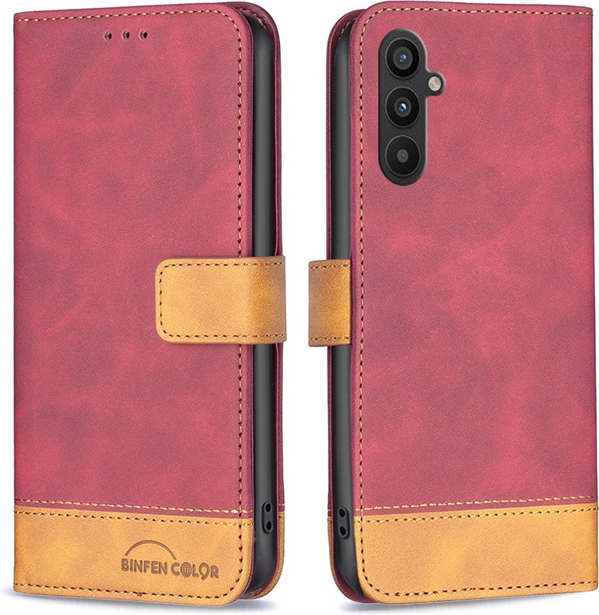 BINFEN Color Book Case - Geschikt voor Samsung Galaxy A34 Hoesje - Rood