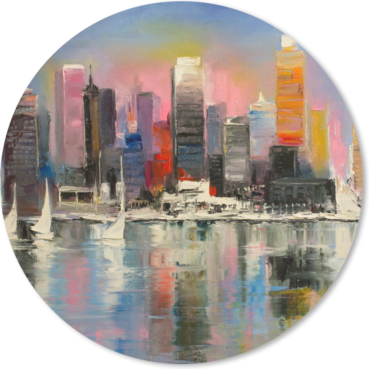 Muismat rond 20x20 cm - Mousepad Schilderij - Olieverf - Skyline - Water - Ronde muismatten
