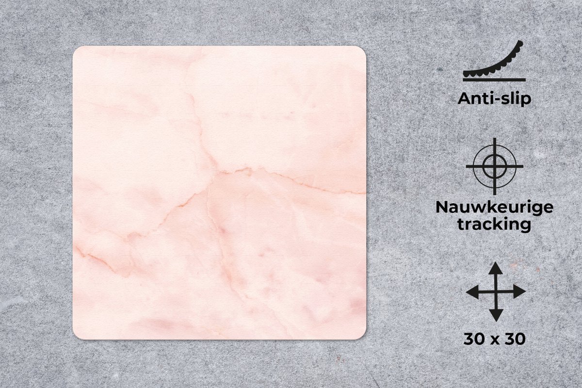 Muismat 30x30 cm - Mousepad Marmer - Roze - Lijn - Muismatten