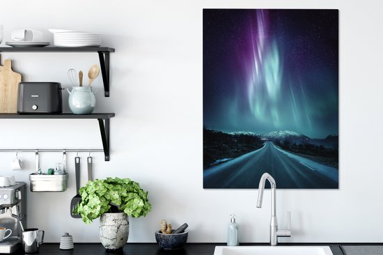 Tableau sur Toile Aurores Boréales - Neige - Route - 60x80 cm - Décoration murale