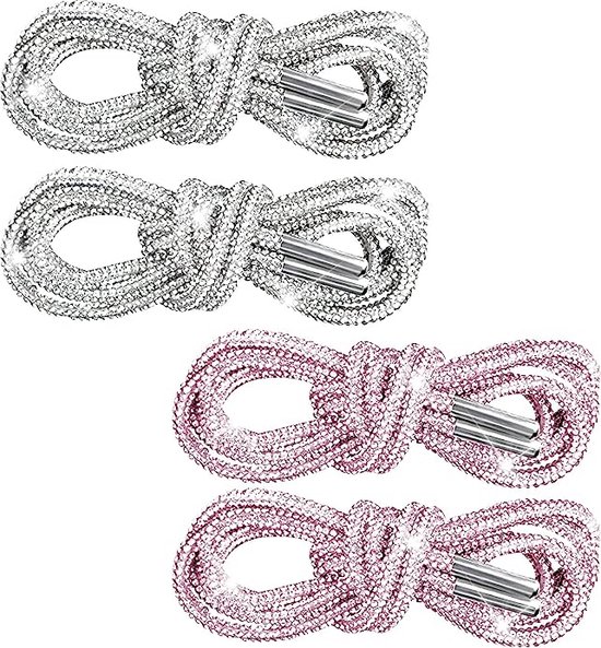 4 pièces/2 paires de lacets ronds en corde à paillettes avec strass, sangles  en corde