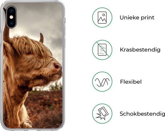 Coque iPhone Xs - Scottish Highlander - Arbuste - Bruyère - Siliconen