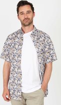 Suitable - Short Sleeve Overhemd Linnen Simon Blauw Beige - Heren - Maat XXL - Regular-fit