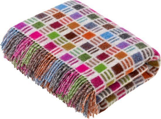 Bronte by Moon Plaid | RAINBOW Ribbon | 100% Merino Wol | 140x185cm | Wollen Deken Grijs Multi | Made in UK