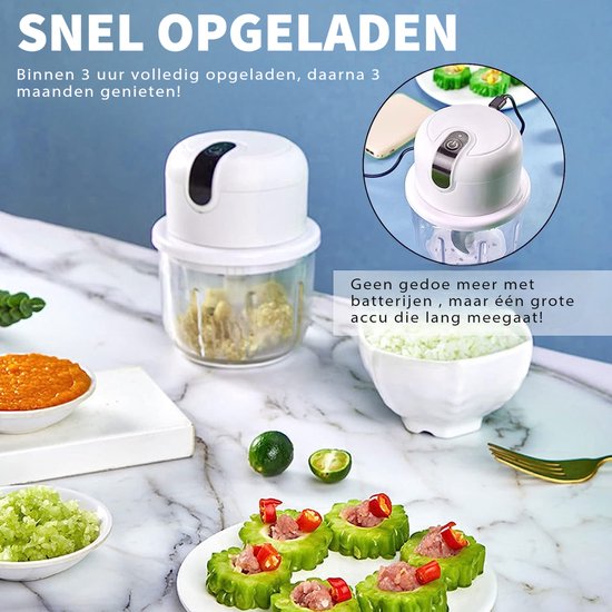 Phreeze (Draadloos) Food Processor - Hakmolen elektrisch - Vaatwasbestendig - USB oplaadbaar - Mini Portable Chopper - Blender - Keukenmachine - Krachtig - 250ML - Draadloos - Babyvoeding blender van Phreeze — afbeelding 5