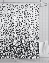 wit zwart bubble textiel douchegordijn, anti-schimmel douchegordijn voor badkamer, wasbaar, waterdicht met 12 douchegordijnringen, 180x180cm