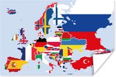 Poster Kaart - Europa - Vlag - 60x40 cm