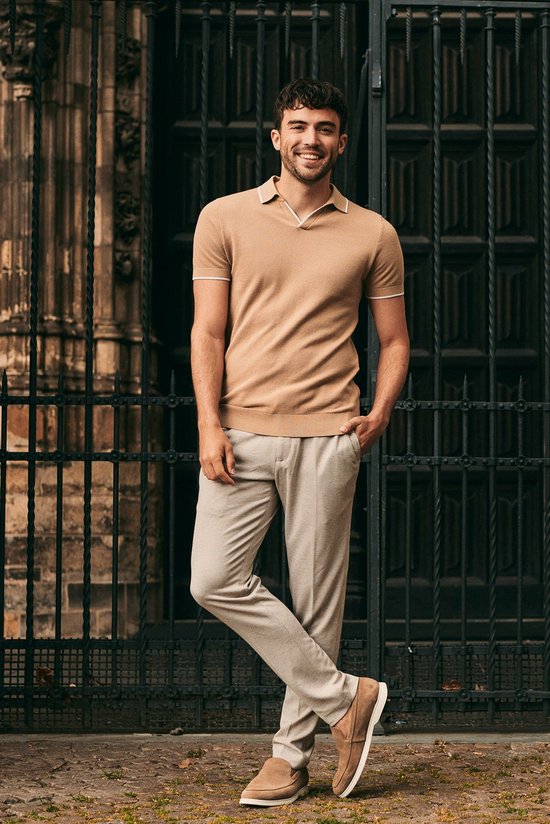 Adapté - Kjell Knitted Polo Beige - Modern-fit - Polo Homme Taille L |  bol.com