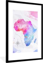 Fotolijst incl. Poster - Waterverf - Wereldkaart - Afrika - 80x120 cm - Posterlijst